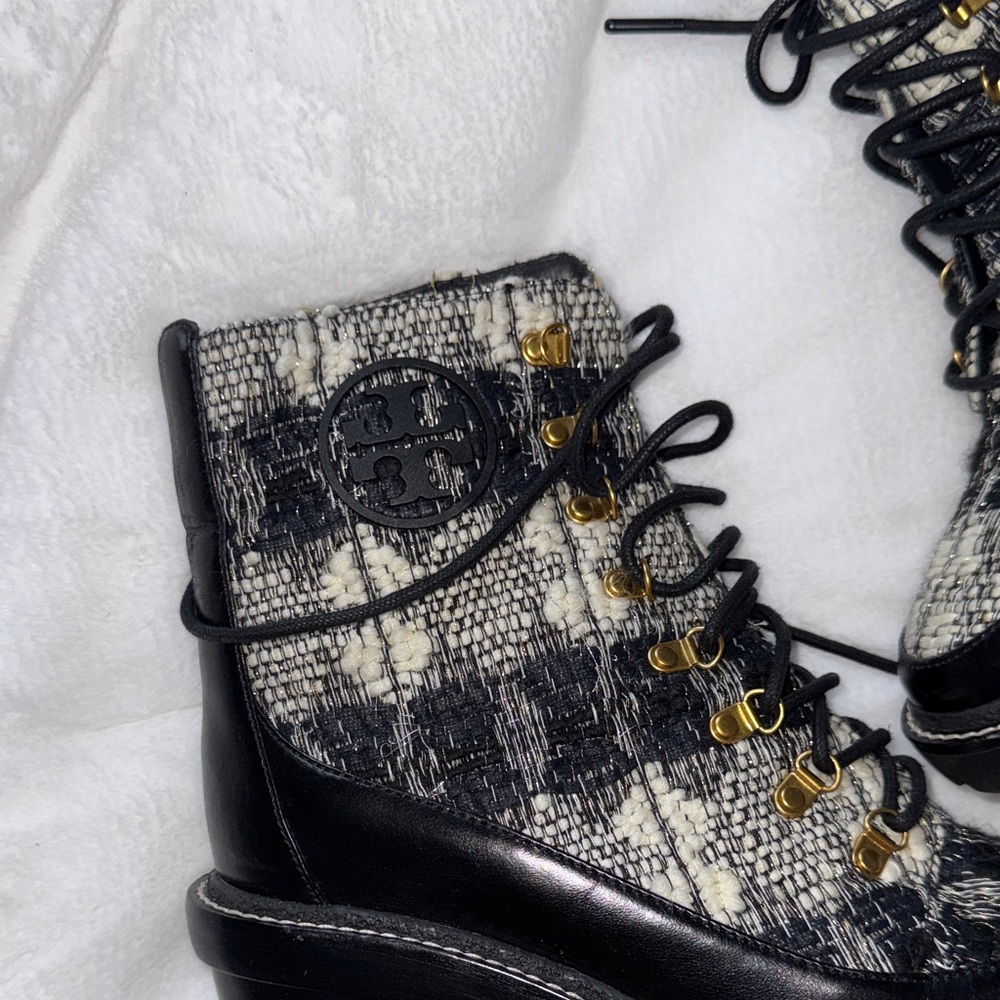 Tory Burch Miller Tweed Lug Sole Lace Up Heeled Boots Size 9.5 NWOT - Picture 4 of 11